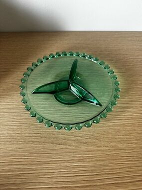 Green Glass Divided Serving Dish